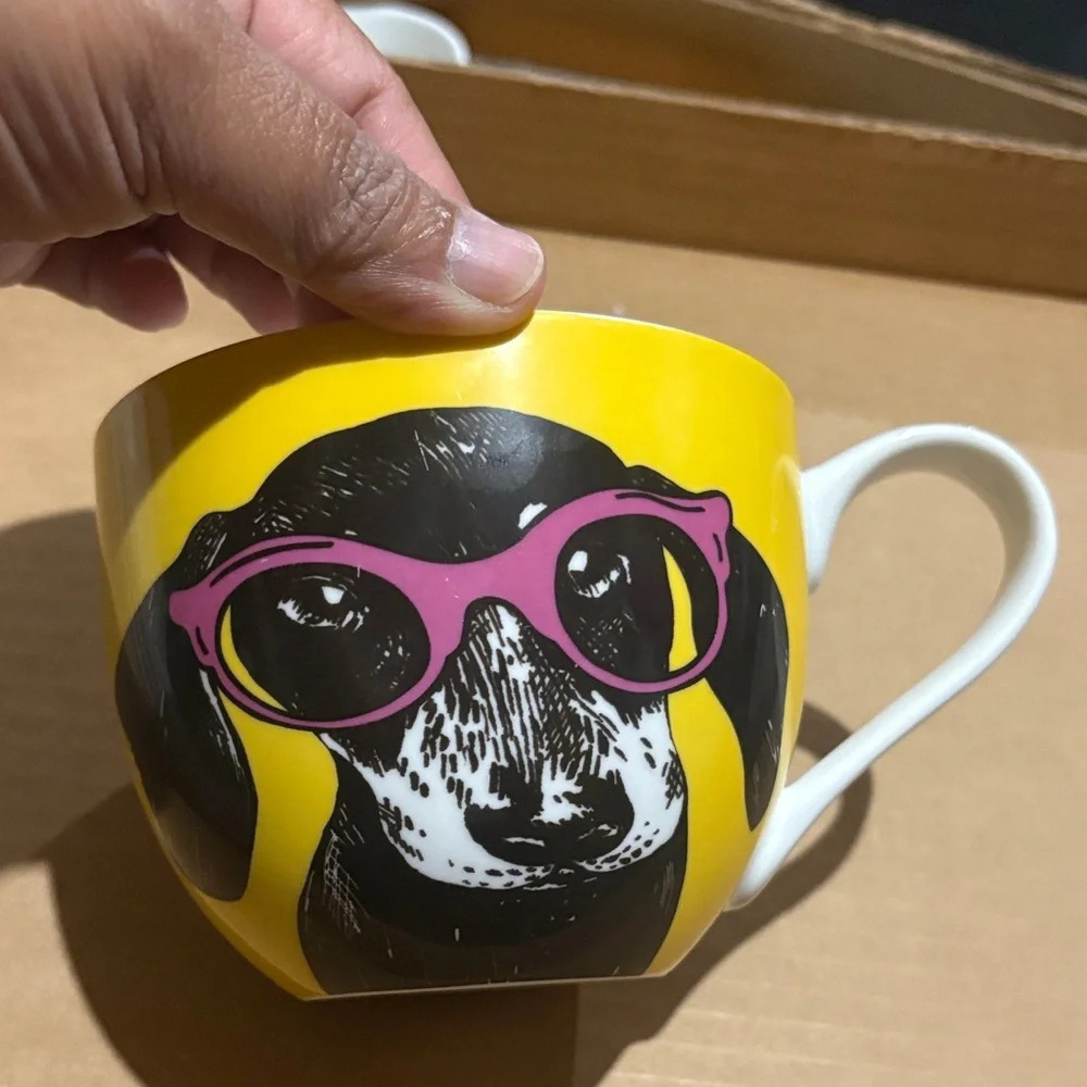 Yellow Dog Mug with Pink Glasses - Picture 3 of 4